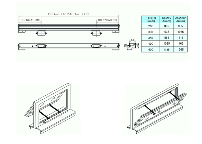 双推链式开窗机安装示意图